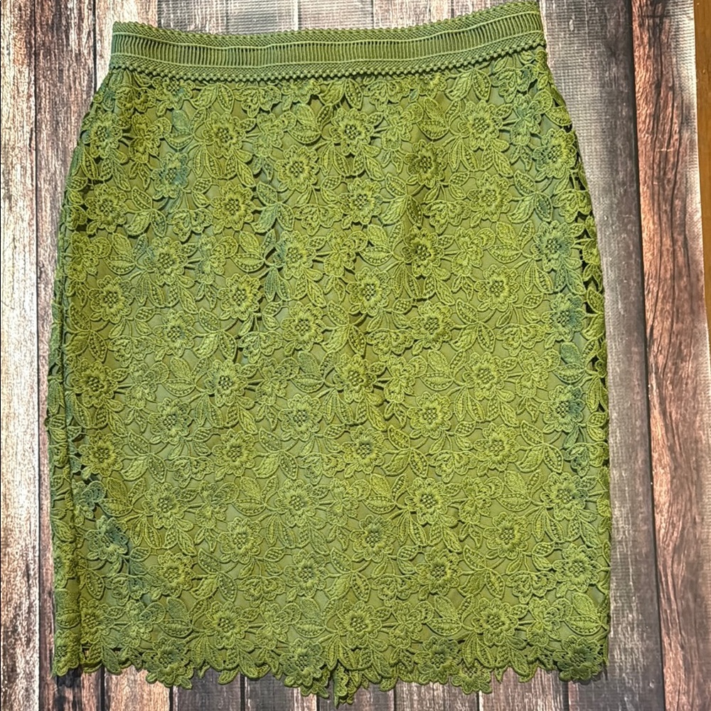Ann Taylor Olive Lace Pencil Skirt